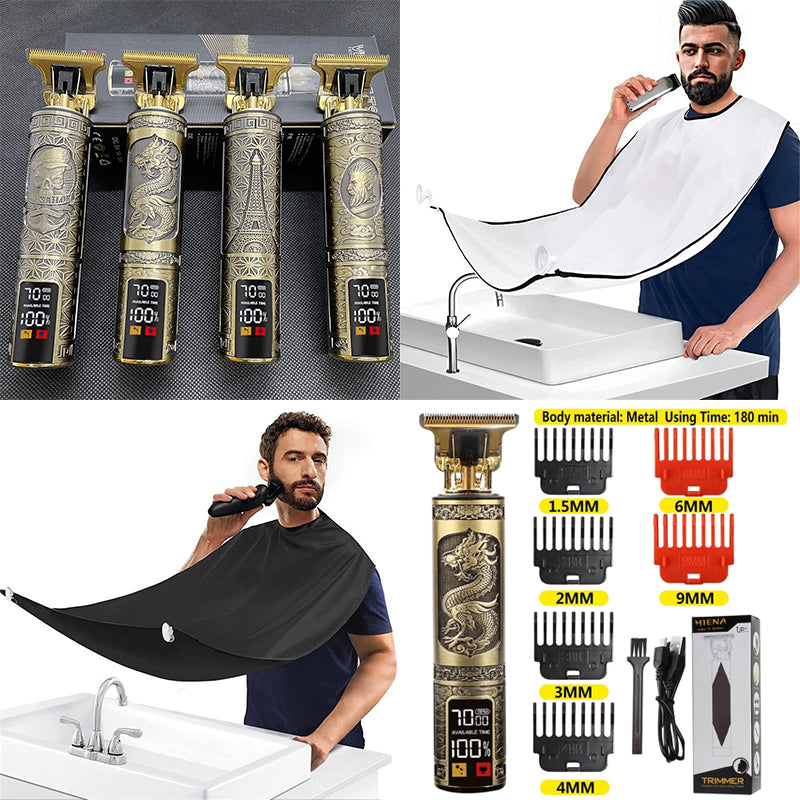 Kit barber maquina de fazer barba e Acabamento +  Avental de barba para barbear